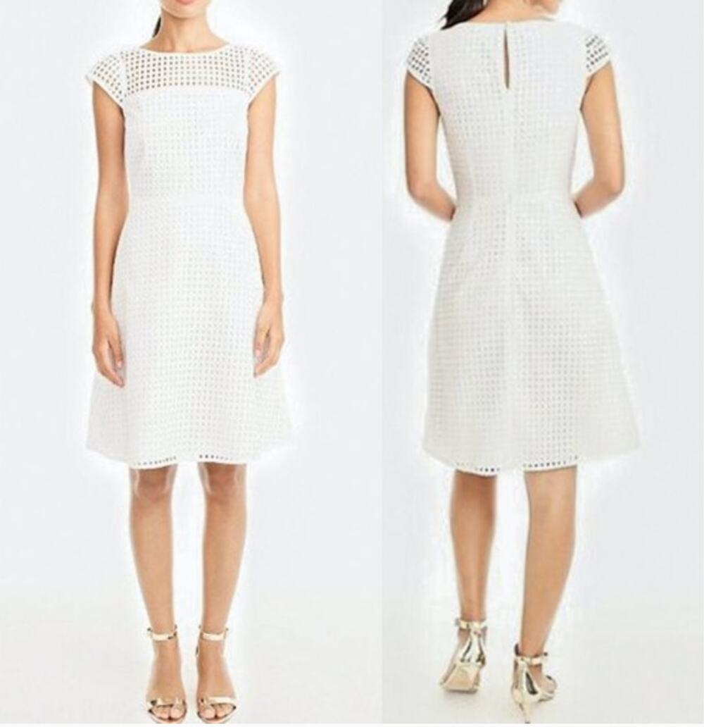 J Crew White Eyelet Lace Fit & Flare Dress 0 XS Extra Small